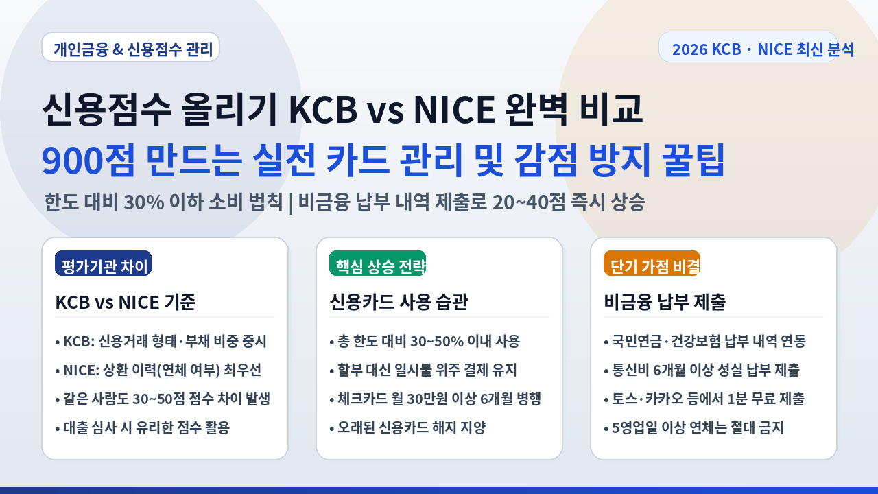 신용점수 올리기 KCB NICE 차이 비교 인포그래픽
