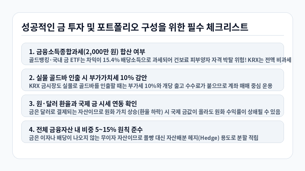 KRX 금시장 투자 및 자산배분 필수 체크리스트 4가지 인포그래픽
