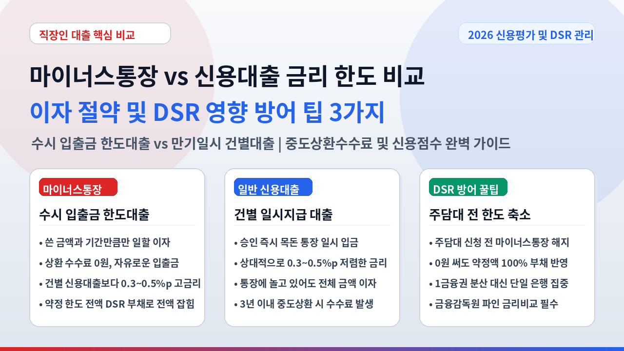 마이너스통장 vs 일반 신용대출 금리 한도 비교 썸네일