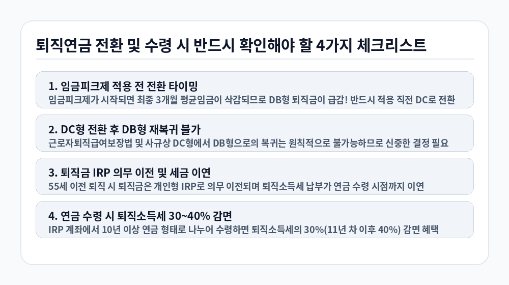 퇴직연금 DB형 DC형 전환 전 필수 확인 체크리스트 인포그래픽