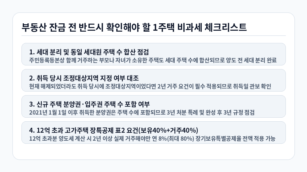 1세대 1주택 비과세 요건 부동산 매도 전 필수 확인 체크리스트 인포그래픽