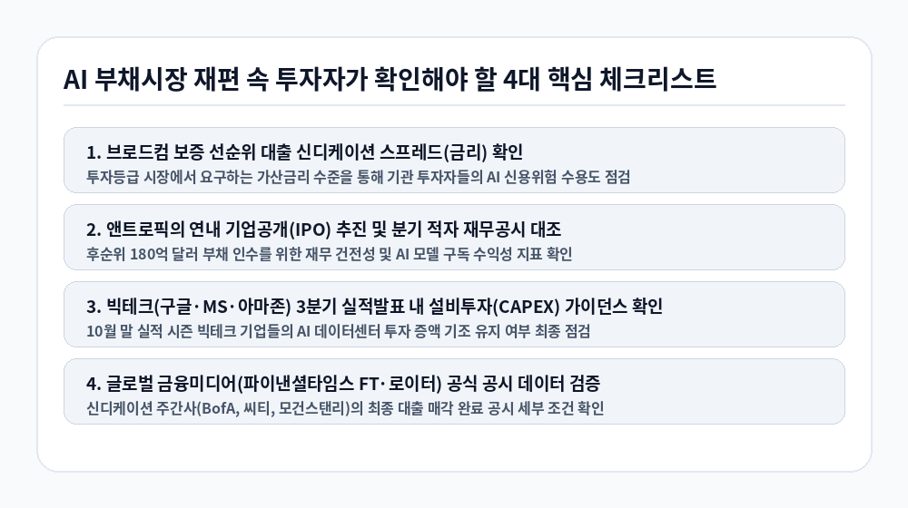 월가 81조 AI 가속기 대출 매각 투자자 필수 확인 체크리스트 인포그래픽