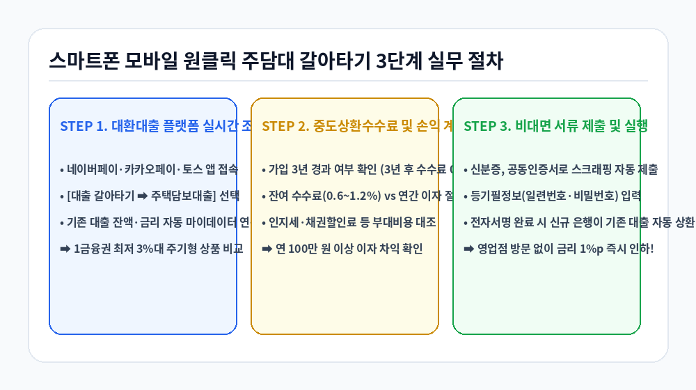 10월 한국은행 기준금리 모바일 원클릭 주담대 갈아타기 3단계 절차 인포그래픽