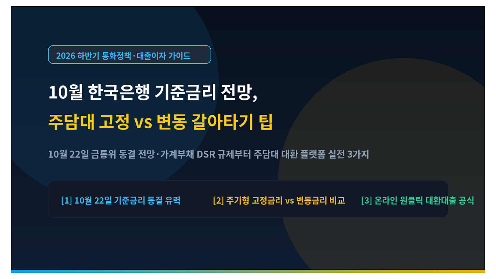 10월 한국은행 기준금리 전망 주담대 고정 vs 변동 갈아타기 팁 미니멀 썸네일