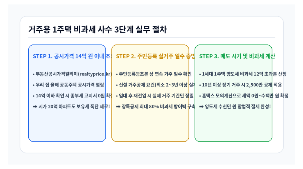 2026 거주용 1주택 세제개편 비과세 사수 3단계 실무 절차 인포그래픽