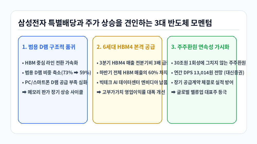 삼성전자 특별배당 및 주가 상승 견인 반도체 모멘텀 인포그래픽