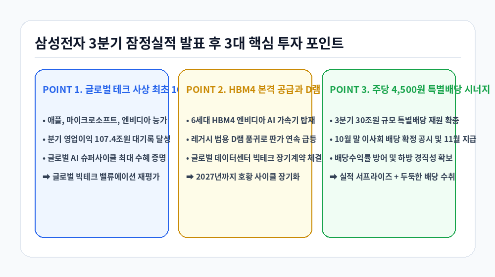 삼성전자 3분기 잠정실적 발표 후 3대 핵심 투자 포인트 인포그래픽