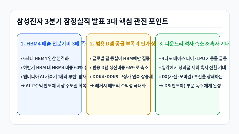 삼성전자 3분기 실적 발표 3대 핵심 관전 포인트 인포그래픽
