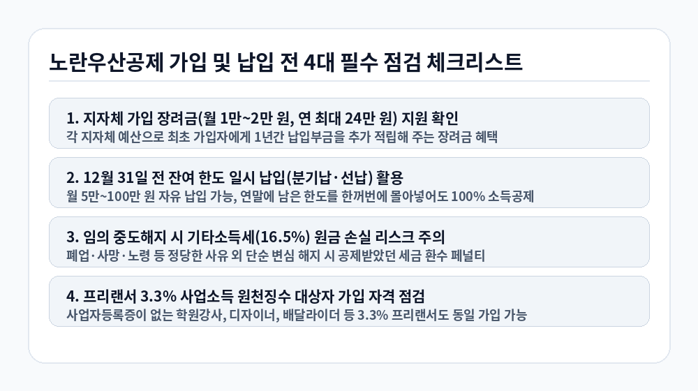 노란우산공제 소득공제 가입 전 필수 점검 체크리스트 인포그래픽